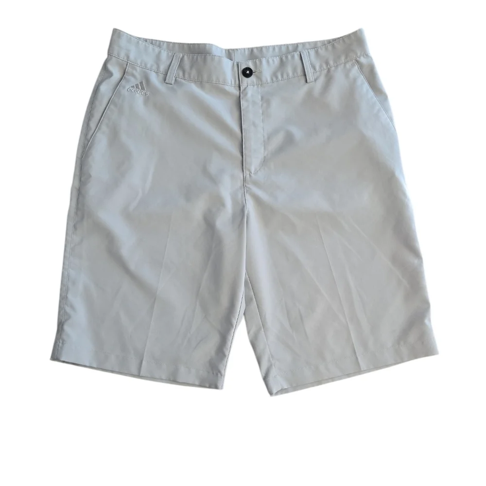 ADIDAS CLIMALITE GOLF SHORTS FLAT FRONT.. SIZE 32. LIGHT GREY.